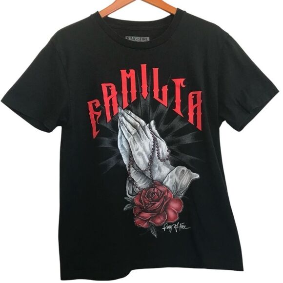 Ring Of Fire Familia Rosary Beads Red Rose T Shirt Tee Mens Size Medium Black - Picture 1 of 5